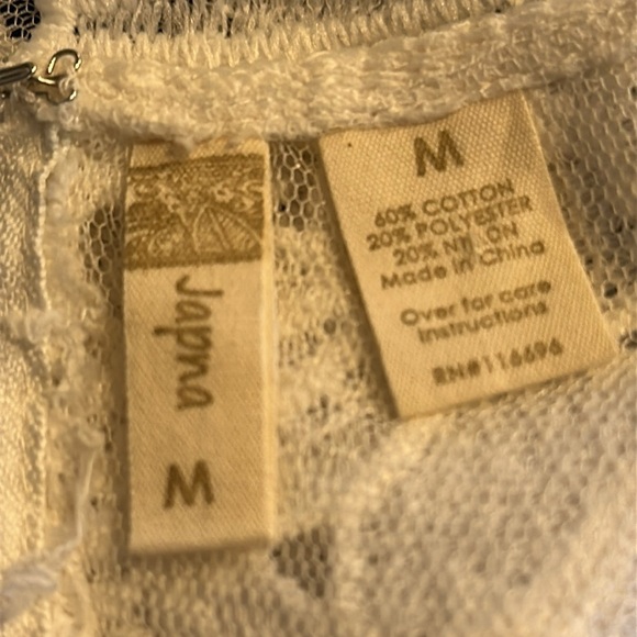 Japna Cotton Blend Heavy White Lace High Neck Short Sleeve Top Size Size Med - Picture 8 of 10